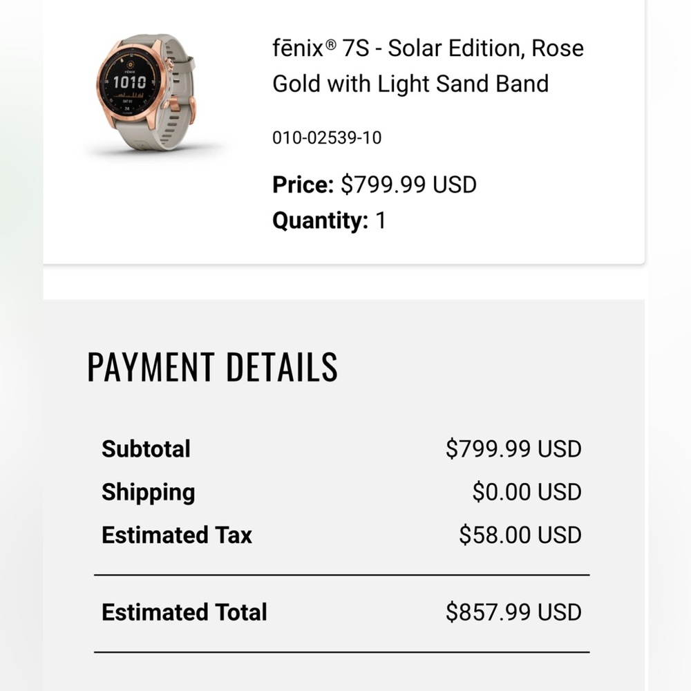 Garmin Fenix 7s solar rose gold watch in euc
